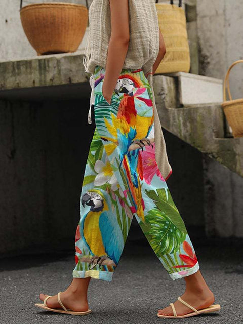 Linglong hemp digital printing trousers m303185