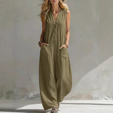 Spring and summer women's casual linen cotton sleeveless jumpsuit m302489