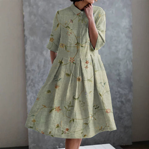 Elastic hemp short shirt dress floral Japanese vacation style pendulum skirt m303187