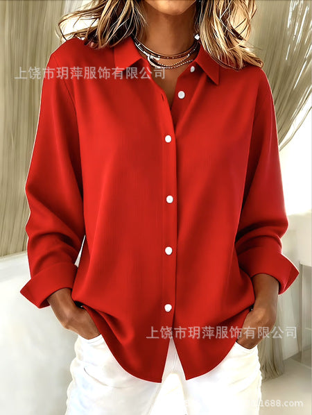 Digital Printed Women's Fashion Retro Lapel Long Sleeve Shirt Top m302117