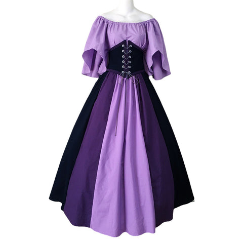 Medieval retro contrasting color slim-fit skirt flying sleeve big swing skirt m301546