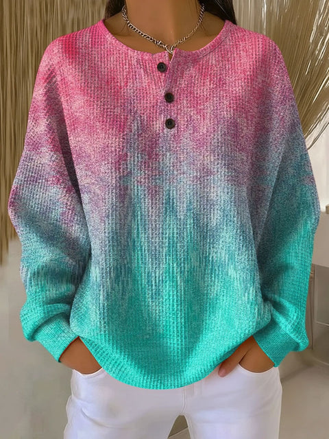 3D-Digitaldruck lockeres lässiges Waffel-Stehkragen-Langarmshirt m303065