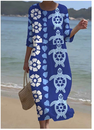 Loose Crew Neck Fashion Premium Long Sleeve Printed Dress m301045