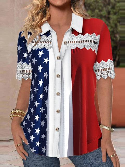 Casual shirt collar short sleeve regular cardigan digital print women's shirt m301418