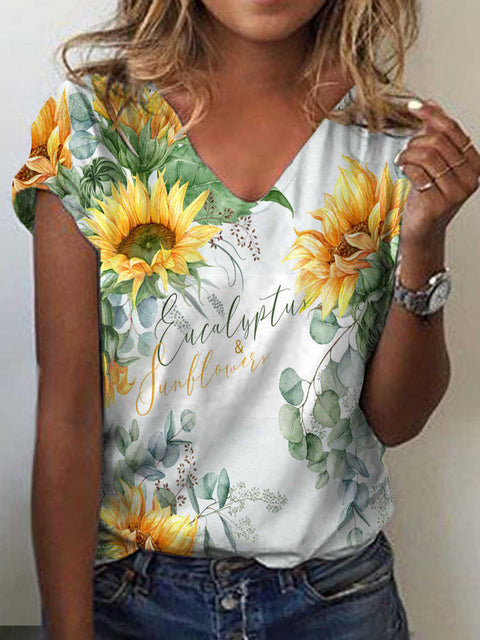 V-neck top 3D rose morning glory T-shirt m303194