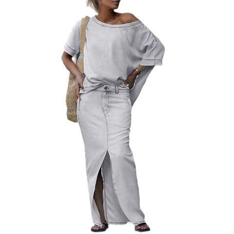 New women's fashion top split skirt two-piece skirt set m302303