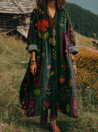 Bohemian ethnic style retro new printing fashion literary loose V-neck FF303433 01