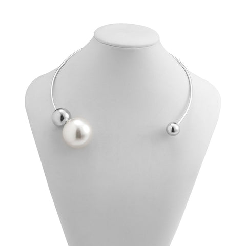 Gold pearl collar with open circular ring asymmetrical and minimalist fashion round bead necklace for women m3331192