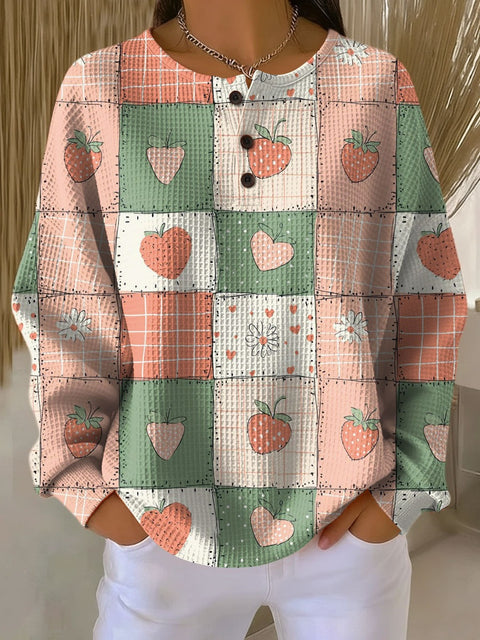 3D-Digitaldruck lockeres lässiges Waffel-Stehkragen-Langarmshirt m303065