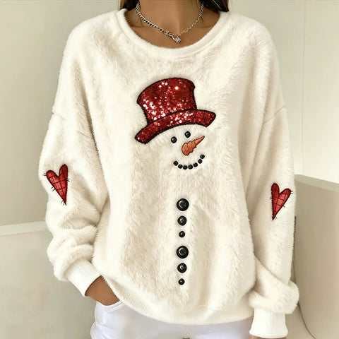 Snowman love polka dot print flannel casual pullover sweater FF303481