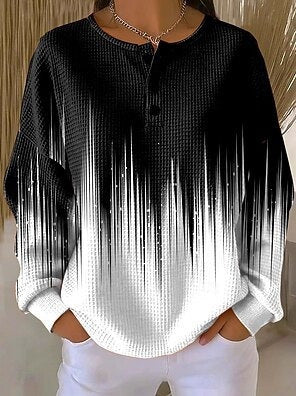 3D-Digitaldruck lockeres lässiges Waffel-Stehkragen-Langarmshirt m303065
