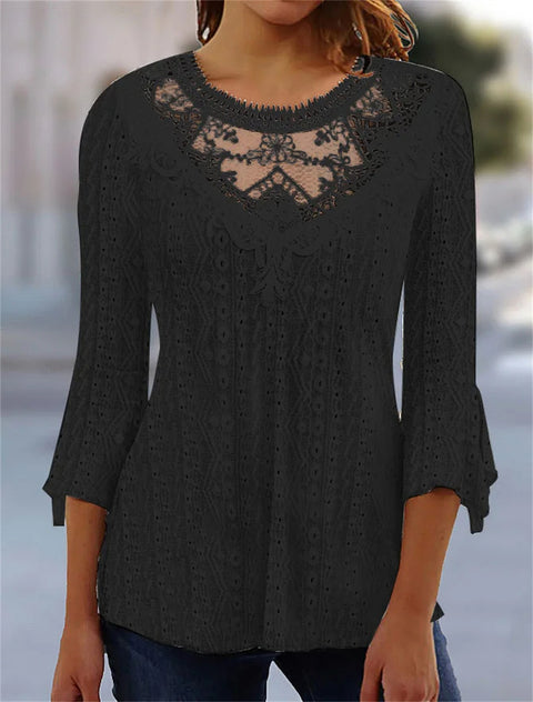 New comfortable and casual hollow perspective lace splicing seven-quarter sleeve m300154