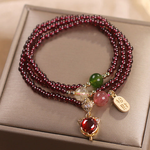 Garnet crystal bracelet, multi-circle ladies chalcedony strawberry crystal fox bracelet m3331245
