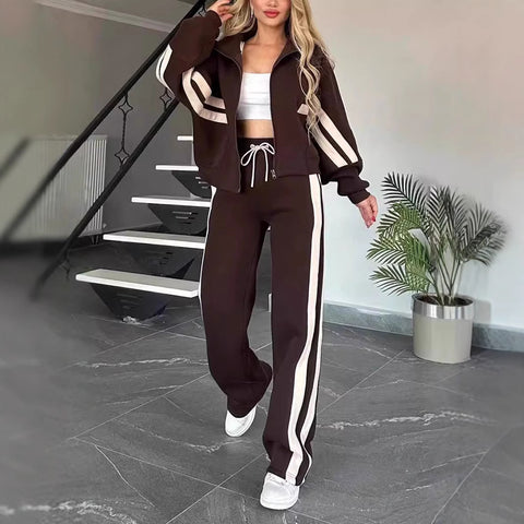 Striped zipper top jacket casual sports suit women's m302320