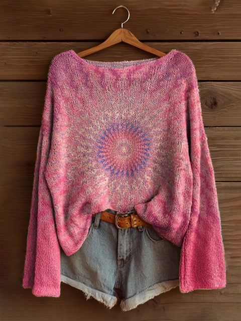 Vacation print casual cape top crew neck knitted sweater m302130