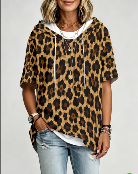 Hooded seven-quarter sleeve loose shoulder drawstring hoodie fashion women's clothing m303062