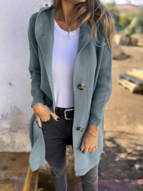Women's autumn and winter sweater cardigan fashion long with pocket buttons hooded knitted jacket m303242