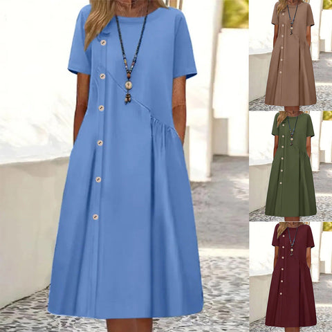 Casual button-down pocket mid-length dress m302202