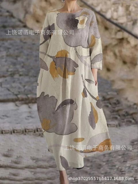Robe ample à col ras du cou et manches longues pour femme, haut de gamme, imprimée, m301049