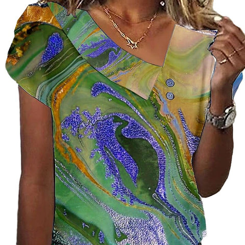 Women's short-sleeved top button V-neck m302369