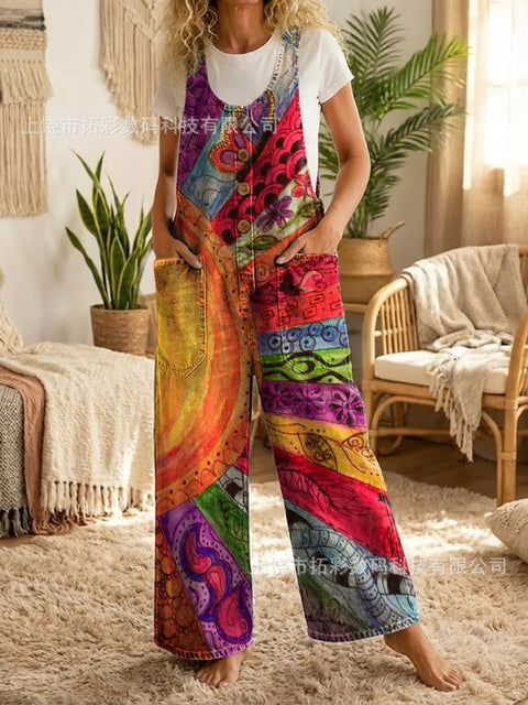 Retro trend wide-leg pants overalls women's sleeveless imitation denim m302436