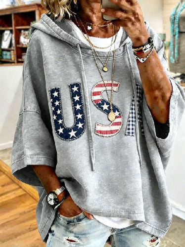 Independence Day 250th Anniversary Printed Loose Hooded T-Shirt m303003