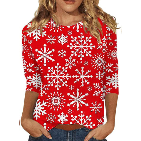 Seven-quarter sleeve plant flower 3D printing crew neck pullover m300615