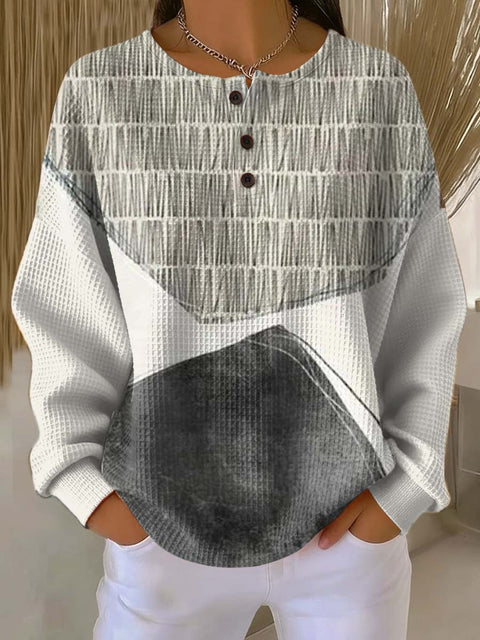 3D-Digitaldruck lockeres lässiges Waffel-Stehkragen-Langarmshirt m303065