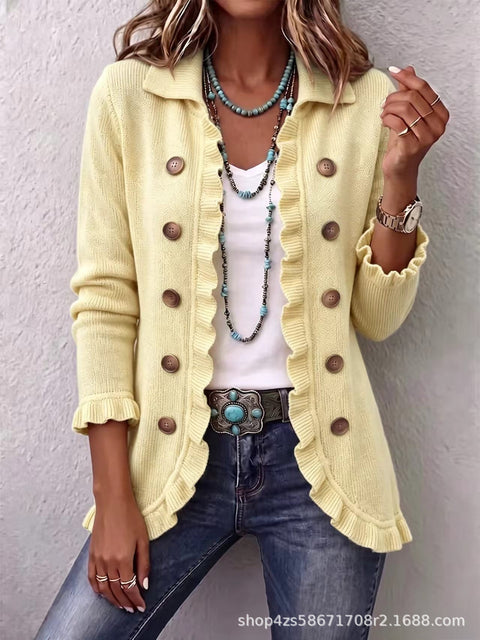 Women's fashion long-sleeved ruffle leaf open button cardigan FF303384 04