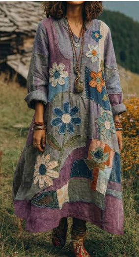Bohemian ethnic style retro new printing fashion literary loose V-neck FF303433 01