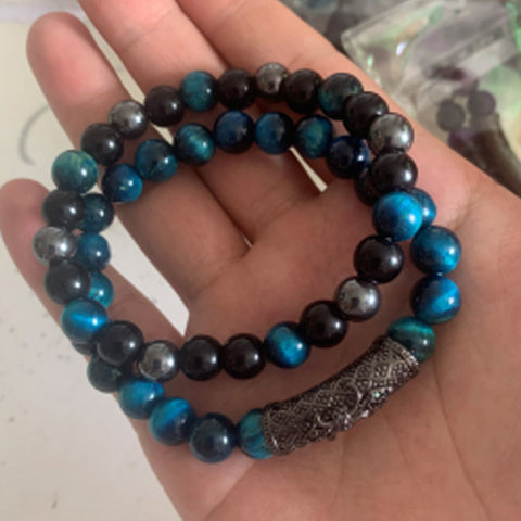 Tiger's eye copper micro-inlaid elastic bracelet black matte zircon m3331288