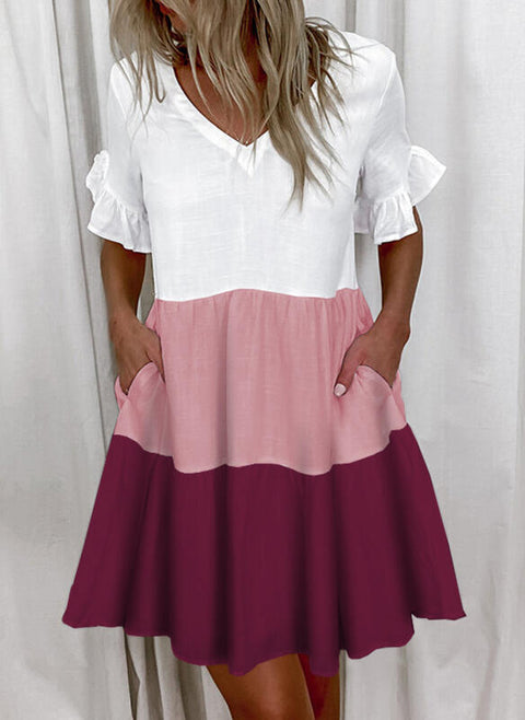 Short Print Ruffled Pocket Dress M300182