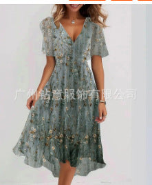 Casual comfortable V-neck floral new hot-selling printed dress m301703