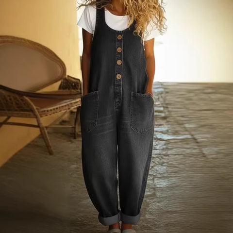 Retro trend wide-leg pants overalls women's sleeveless imitation denim m302436