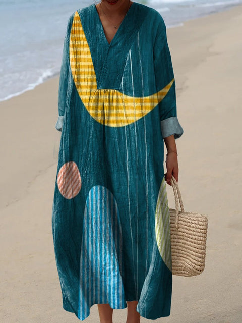 Ladies casual floral 3D printing sleeve dress m301071