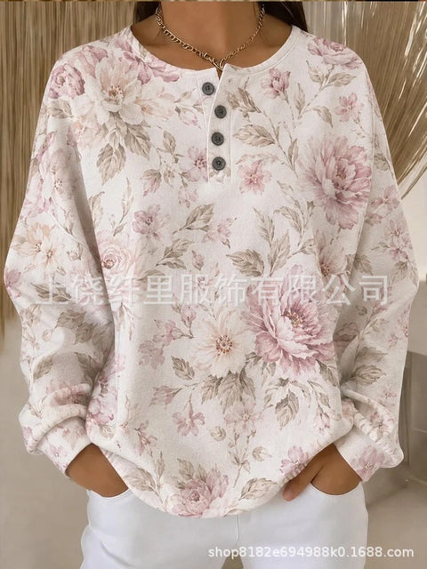 Crew neck 4 buckle spring and autumn fashion pattern 3D printing casual loose women's sweater FF303411 01