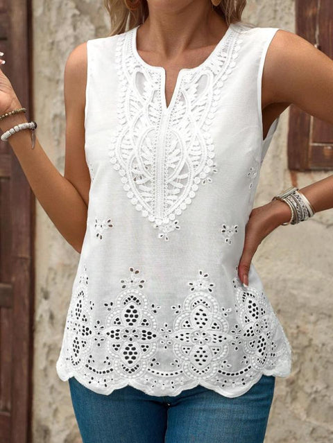 New embroidered splicing lace v-neck sleeveless vest women's top m301480