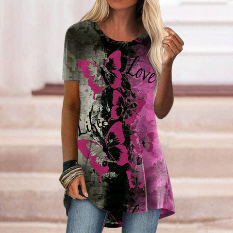 Popular round neck casual ethnic style retro printed short-sleeved T-shirt m301756