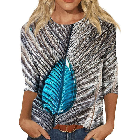 Seven-quarter sleeve plant flower 3D printing crew neck pullover m300615