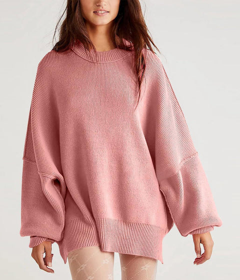 Crew neck bat wing long-sleeved sweater autumn knitted side slit jumper m301590