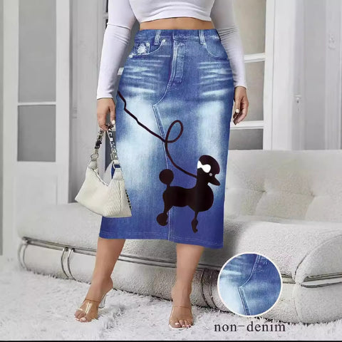 Large size fashion women's clothing imitation denim print flower print hip skirt m302405