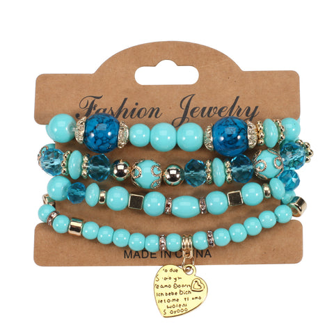 Bohemian beaded peach heart love bracelet, rhinestone elastic bracelet m3331225