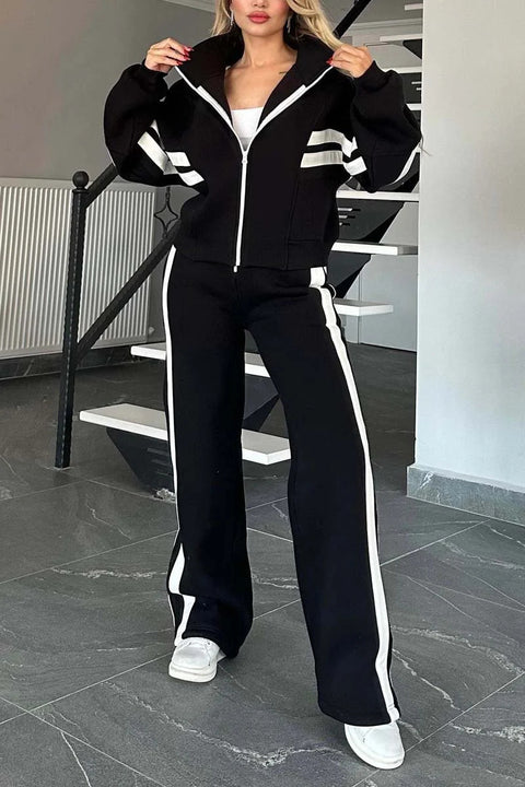 Striped zipper top jacket casual sports suit women's m302320