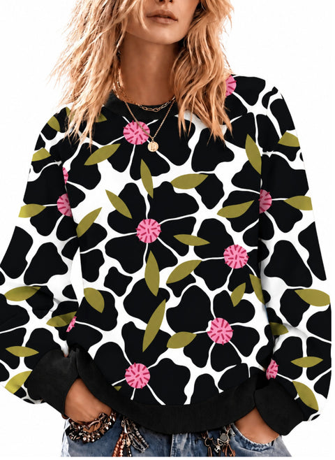 Casual Crew Neck Long Sleeve Pullover 3D Digital Printing Women's Sweater FF303429 05