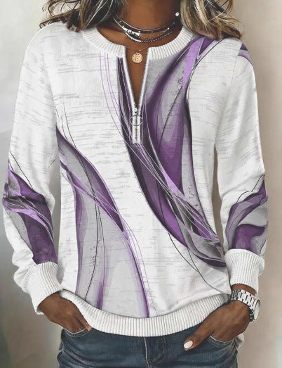 Fashion Splicing Striped Half Zipper Sweater 3D Printing FF303426 02