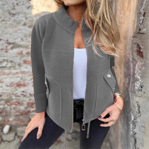 Women's casual woolen lapel tether false pocket blazer m302097