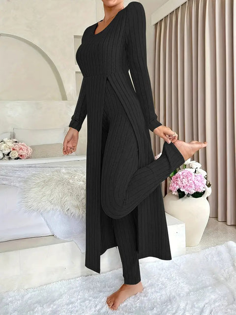 New design round neck split fork long sleeve two-piece set spring m302328
