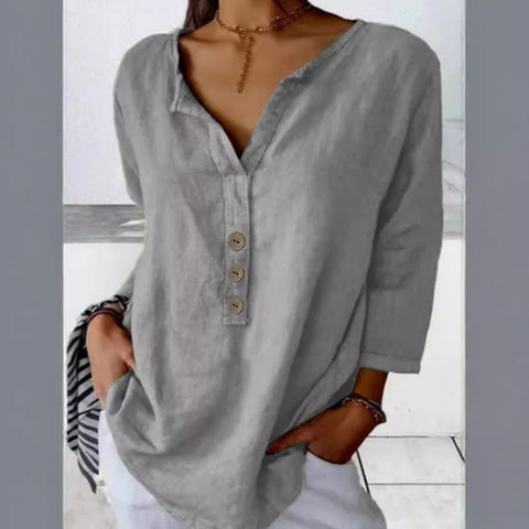Solid color notch collar shirt casual button blouse m302911