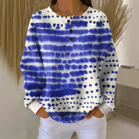 3D-Digitaldruck lockeres lässiges Waffel-Stehkragen-Langarmshirt m303065