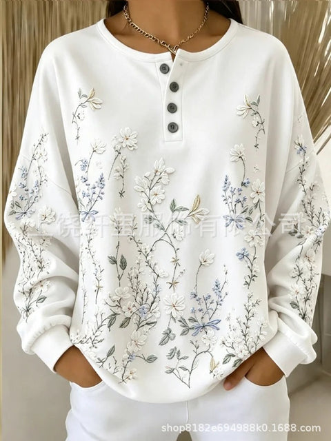 Crew neck 4 buckle spring and autumn fashion pattern 3D printing casual loose women's sweater FF303411 01